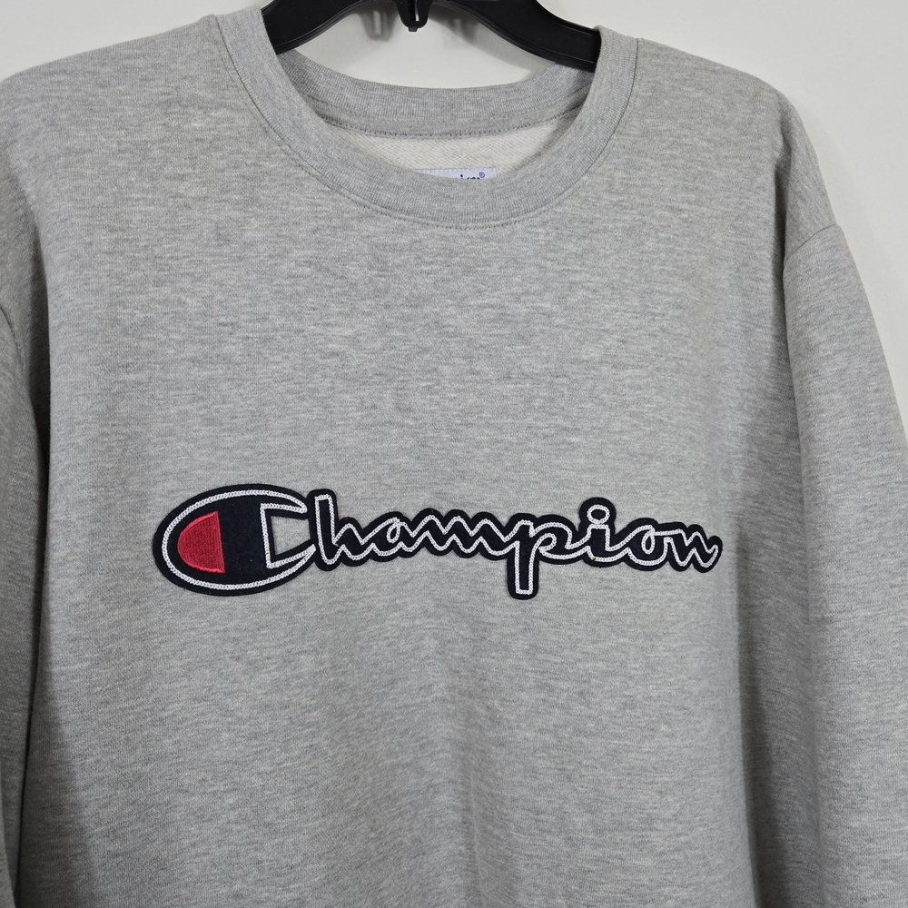 Champion Authentic Athleticwear Men Oxford Grey Spell Out Script Logo Sweater XL